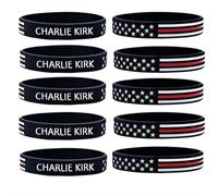 JHIALG 10 Pack Charlie Kirk Rubber Bracelets Charlie Kirk A True Patriot Pray Justice Assassination Shooting Hero Freedom Merch Rubber Bracelets Silicone Wristbands Bracelet for Men&Women