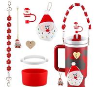 JHIALG 7Pcs Christmas Accessories Set for stanley 30oz 40oz Cup - Water Handle Boot, Silicone Cover Christmas Straw Strap, Gifts 7Pcs handle small Girls 7Pcs toppers christmas boot For Including cup