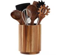 JHIALG Acacia Wood 360° Rotating Utensil Holder, 360° Rotating, Large Cooking Utensil Holder,Kitchen Utensil Crock for Countertop,Farmhouse Kitchen Decor