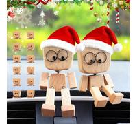 JHIALG Christmas Shaking Wooden Man, Shaking Wooden Man Figurine for Car Dashboard, Charming Little Woodens Figure with 12Pcs Magnetic Expressions, Christmas Holiday Party Gifts
