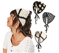 JHJEWH 3PCS Crochet Headbands for Women,Crochet Head Scarf Hair Bandanas,Knitted Floral Hair Coverings Accessories,Knit Headband Scarf,Bandana Tie Knotted Headscarf Vintage for Women (3PCS, M)