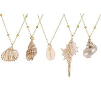 JHJEWH 5Pcs Shell Necklace Beach Sea Shell Necklaces for Women Natural Seashell Scallop Conch Pendant Necklace Inlaid with Gold Rimmed Ocean Jewelry Adjustable Seashell Jewelry Gifts, Natural Shells,