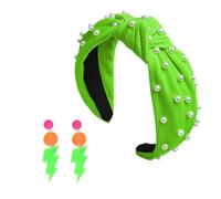 JHJEWH 80s Earrings and Headbands Set for Women,Retro Neon Earrings,Pearl Knotted Headband,Lightning Acrylic Drop Earring,Wide Top Knot Hairband,Costume Hair Accessories for 80s 90s Party Favors