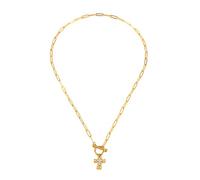 JHJEWH Hammered Cross Necklace,Gold Chunky Cross Necklaces for Women,Punk Vintage Statement Thick OT Buckle Chain Necklaces,Religious Christian Jewelry Gift for Her