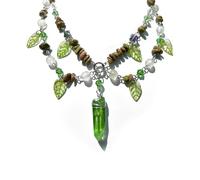 JHJEWH Woodland Ren Faire Fairy Leaf Necklace | Green Pearl Crystal Forest Leaf Multilayer Charm Choker for Princess Renaissance Accessories