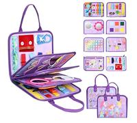 JHkim Busy Board Montessori Toys for Toddlers 1-3, Birthday Gifts for 1 2 3 4 Year Old Girl, Autism Sensory Travel Toy, Educational Activity Book Board for Learning Fine Motor Skills Toys, Purple