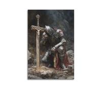 JHKJTK Armor of Faith The Knight Kneeling Before The Eternal Cross Poster Canvas Wall Art Modern Mural Decorative Painting Hanging Artwork 12x18inch(30x45cm)