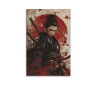 JHKJTK Exquisite Modern Family Canvas Wall Art Picture Print Photo Album-Japandi Samurai Warrior Anime Poster with Red Circle And Maple Leaves 12x18inch(30x45cm)