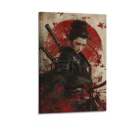JHKJTK Exquisite Modern Family Canvas Wall Art Picture Print Photo Album-Japandi Samurai Warrior Anime Poster with Red Circle And Maple Leaves 24x36inch(60x90cm)