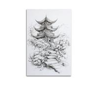JHKJTK Exquisite Modern Family Canvas Wall Art Picture Print Photo Album-Line Art Landscape Poster with Chinese Pagoda And Pathway 12x18inch(30x45cm)