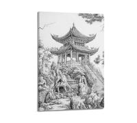 JHKJTK Exquisite Modern Family Canvas Wall Art Picture Print Photo Album-Line Art Travel Poster of Chinese Pavilion with Scenery 08x12inch(20x30cm)