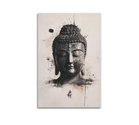 JHKJTK Exquisite Modern Family Canvas Wall Art Picture Print Photo Album-Minimalist Watercolor Buddhism Poster with Buddha Head And Chinese Character 24x36inch(60x90cm)