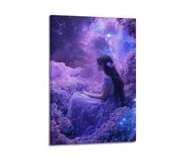 JHKJTK Exquisite Modern Family Canvas Wall Art Picture Print Photo Album-Surrealism Night Scene Poster with Girl in Lavender Dress And Starry Sky 16x24inch(40x60cm)