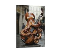 JHKJTK Exquisite Modern Family Canvas Wall Art Picture Print Photo Album-Surrealist Animal Poster Octopus Playing Cello for Music Lovers 24x36inch(60x90cm)