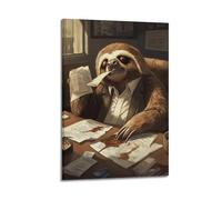 JHKJTK Exquisite Modern Family Canvas Wall Art Picture Print Photo Album-Surrealist Animal Poster of Sloth in Office - Charming And Quirky 16x24inch(40x60cm)