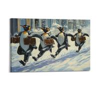 JHKJTK Exquisite Modern Family Canvas Wall Art Picture Print Photo Album-Surrealist Animal Poster of Penguins Carrying Briefcases in Snow 24x36inch(60x90cm)