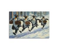 JHKJTK Exquisite Modern Family Canvas Wall Art Picture Print Photo Album-Surrealist Animal Poster of Penguins Carrying Briefcases in Snow 20x30inch(50x75cm)