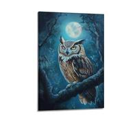 JHKJTK Exquisite Modern Family Canvas Wall Art Picture Print Photo Album-Surrealist Animal Poster Owl Under Full Moon in Forest 12x18inch(30x45cm)