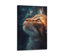 JHKJTK Exquisite Modern Family Canvas Wall Art Picture Print Photo Album-Surrealist Animal Poster Stunning Cat with Cosmic Aura 24x36inch(60x90cm)