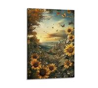 JHKJTK Exquisite Modern Family Canvas Wall Art Picture Print Photo Album-Surrealist Botanical Poster with Sunflowers Butterflies And Sunset View 12x18inch(30x45cm)