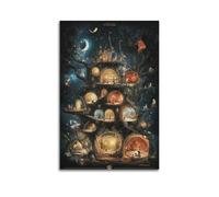 JHKJTK Exquisite Modern Family Canvas Wall Art Picture Print Photo Album-Surrealist Fantasy Castle Tree Poster Enchanting Nighttime Illustration 16x24inch(40x60cm)