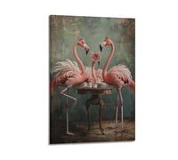 JHKJTK Exquisite Modern Family Canvas Wall Art Picture Print Photo Album-Surrealist Flamingo Tea Party Animal Poster with Vintage Vibe 16x24inch(40x60cm)