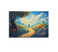 JHKJTK Exquisite Modern Family Canvas Wall Art Picture Print Photo Album-Surrealist Landscape Poster with Girl Walking on Path Among Flowers 16x24inch(40x60cm)
