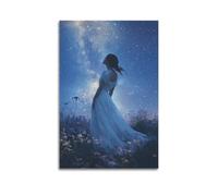 JHKJTK Exquisite Modern Family Canvas Wall Art Picture Print Photo Album-Surrealist Night Scene Poster with Woman Gazing at Starry Sky 16x24inch(40x60cm)