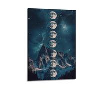 JHKJTK Exquisite Modern Family Canvas Wall Art Picture Print Photo Album-Surrealist Night Scene Poster with Multiple Full Moons over Mountains 08x12inch(20x30cm)