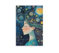JHKJTK Exquisite Modern Family Canvas Wall Art Picture Print Photo Album-Surrealist Starry Girl Poster Dreamy Celestial Figure 12x18inch(30x45cm)