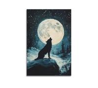 JHKJTK Exquisite Modern Family Canvas Wall Art Picture Print Photo Album-Surrealist Wolf Howling at Full Moon Animal Poster 24x36inch(60x90cm)