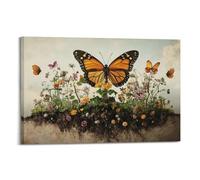 JHKJTK Exquisite Modern Family Canvas Wall Art Picture Print Photo Album-Vintage Animal Poster with Monarch Butterfly And Flowers 24x36inch(60x90cm)