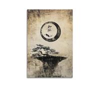 JHKJTK Exquisite Modern Family Canvas Wall Art Picture Print Photo Album-Vintage Asian - Inspired Poster with Bonsai And Circular Symbol 20x30inch(50x75cm)