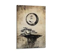 JHKJTK Exquisite Modern Family Canvas Wall Art Picture Print Photo Album-Vintage Asian - Inspired Poster with Bonsai And Circular Symbol 20x30inch(50x75cm)