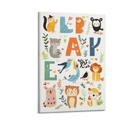 JHKJTK Exquisite Modern Family Canvas Wall Art Picture Print Photo Album-Watercolor Animal Kids Poster with Adorable Animals And Letters 08x12inch(20x30cm)