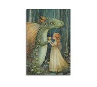 JHKJTK Exquisite Modern Family Canvas Wall Art Picture Print Photo Album-Watercolor Animal Poster Girl And Dragon Fantasy Illustration 12x18inch(30x45cm)