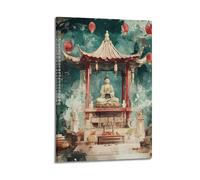 JHKJTK Exquisite Modern Family Canvas Wall Art Picture Print Photo Album-Watercolor Buddhism Poster with Pagoda And Buddha Statue 12x18inch(30x45cm)