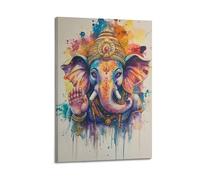 JHKJTK Exquisite Modern Family Canvas Wall Art Picture Print Photo Album-Watercolor Hindu Deity Poster Colorful Elephant - Head Figure with Blessing Gesture 08x12inch(20x30cm)
