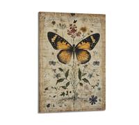 JHKJTK Large Butterfly with Floral And Insect Details on Aged - Paper Look Poster Canvas Wall Art Modern Mural Decorative Painting Hanging Artwork 12x18inch(30x45cm)