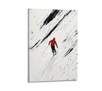 JHKJTK Minimalist Abstract Canvas Wall Art Prints Picture - Abstract Skiing Sport Poster with Dynamic Black - White Design Bedroom Decor Artwork Posters 08x12inch(20x30cm)
