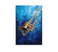 JHKJTK Minimalist Abstract Canvas Wall Art Prints Picture - Abstract Trumpet Music Poster Vibrant Blue And Gold Artwork Bedroom Decor Artwork Posters 20x30inch(50x75cm)
