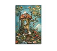 JHKJTK Minimalist Abstract Canvas Wall Art Prints Picture - Boho Animal Poster with Whimsical Mouse And Mushroom House Bedroom Decor Artwork Posters 12x18inch(30x45cm)
