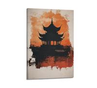 JHKJTK Minimalist Abstract Canvas Wall Art Prints Picture - Brutalist Abstract Travel Poster Chinese Pavilion Silhouette in Orange Bedroom Decor Artwork Posters 20x30inch(50x75cm)