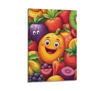 JHKJTK Minimalist Abstract Canvas Wall Art Prints Picture - Cartoon Style Fruit Poster for Kids with Smiling Fruits Bedroom Decor Artwork Posters 12x18inch(30x45cm)