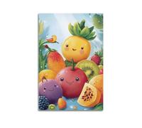 JHKJTK Minimalist Abstract Canvas Wall Art Prints Picture - Cute Watercolor Fruit Poster with Adorable Smiling Fruits Bedroom Decor Artwork Posters 16x24inch(40x60cm)