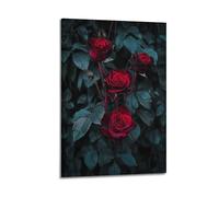 JHKJTK Minimalist Abstract Canvas Wall Art Prints Picture - Dark Academia Botanical Poster Dark Red Roses And Green Leaves Bedroom Decor Artwork Posters 12x18inch(30x45cm)