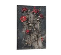JHKJTK Minimalist Abstract Canvas Wall Art Prints Picture - Dark Academia Botanical Poster Dried Red Roses for Decoration Bedroom Decor Artwork Posters 12x18inch(30x45cm)