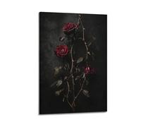 JHKJTK Minimalist Abstract Canvas Wall Art Prints Picture - Dark Academia Botanical Poster with Bloody Red Roses Bedroom Decor Artwork Posters 16x24inch(40x60cm)