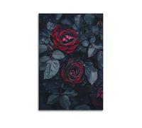 JHKJTK Minimalist Abstract Canvas Wall Art Prints Picture - Dark Academia Botanical Poster with Deep Red Roses Bedroom Decor Artwork Posters 16x24inch(40x60cm)