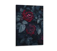 JHKJTK Minimalist Abstract Canvas Wall Art Prints Picture - Dark Academia Botanical Poster with Deep Red Roses Bedroom Decor Artwork Posters 12x18inch(30x45cm)